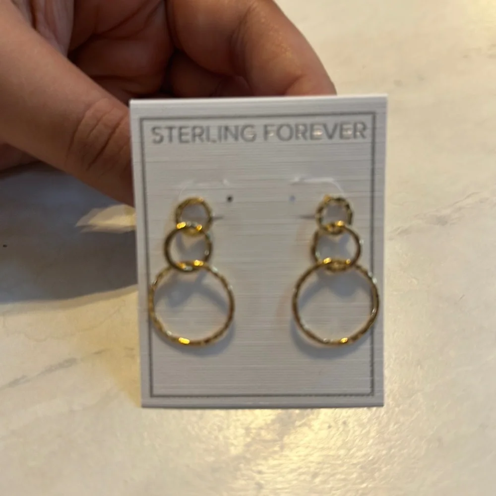 Brand new Sterling Forever gold hammered triple drop earrings - Picture 1 of 3